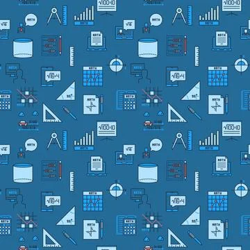 Math creative seamless pattern. Mathematics Science colored vector background Illustrazione stock