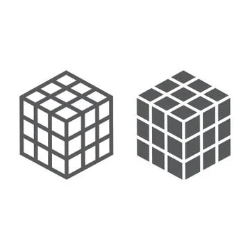 Math cube line and glyph icon, block Stock Illustration