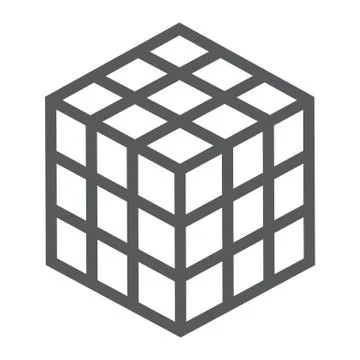 Math cube line icon, block and geometric Stock Illustration