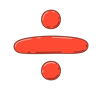 Math division red cartoon groovy symbol or sign Stock Illustration