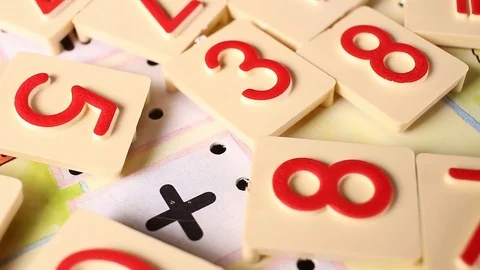 Math education arithmetic number toy blocks rotating pattern macro texture Stock Footage 91378689