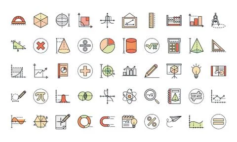 Math education school science icons collection line and fill style イラスト素材
