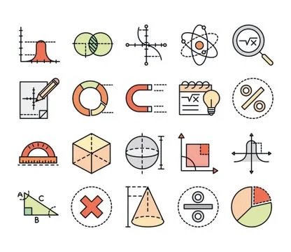 Math education school science icons collection line and fill style 스톡 일러스트