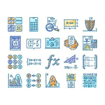 Math education school science icons hand drawn Stock Illustration