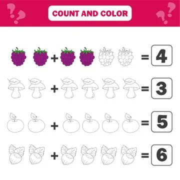 Math educational game for children. Counting equations. Addition worksheet Stockillustratie