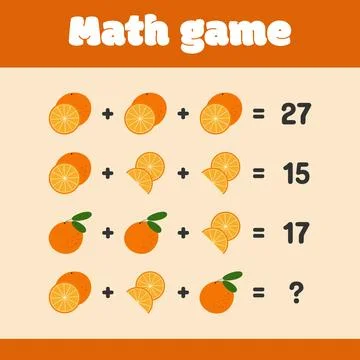 Math educational game with oranges for children. Logical thinking Stock Illustration