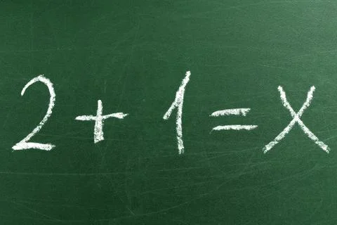 Math equation for the elementary School classes written on the green blackboard Stock Photos