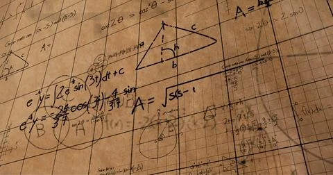 Math equations and figures animate on a screen with square patterns for back to Stock Photos