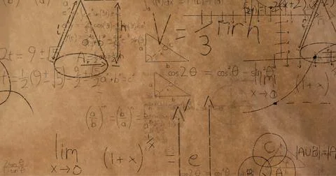 Math equations and figures animate on a brown backdrop for a 4k back-to-school Stock Photos