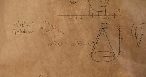 Math equations and figures animate on a brown background for a 4k back-to-school Stock Photos