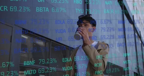 Math equations animate over digital scopes in a global business finance video. Video stock 329705681