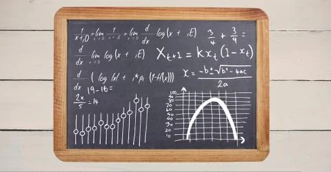 Math equations on blackboard Foto stock