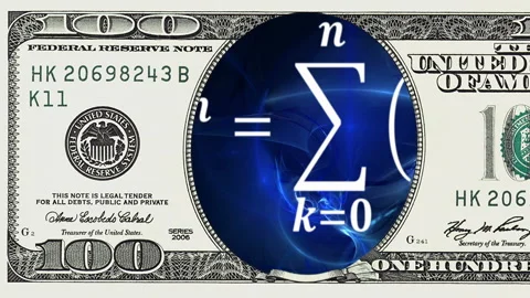 Math equations in frame of 100 dollar bill Stock Footage 96663433