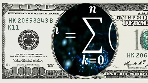 Math equations in frame of 100 dollar bill Stock Footage 96663714