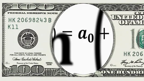 Math equations in frame of 100 dollar bill Stock Footage 96664365
