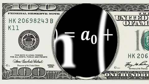 Math equations in frame of 100 dollar bill Stock Footage 96664607