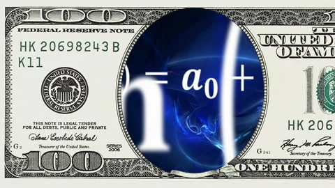 Math equations in frame of 100 dollar bill Stock Footage 96665613