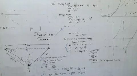 Math equations on a white board Stock Photos