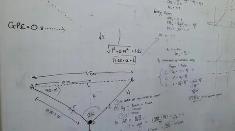 Math equations on a white board Stock Photos