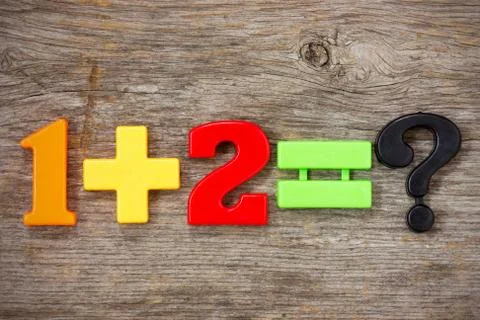 Math example with plastic numbers Stock Photos