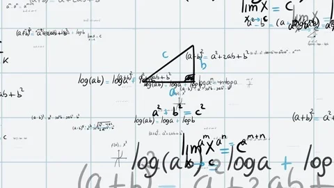 Math exercises, formulas and equations for calculus, algebra with grid sheet Stock Footage 324062075