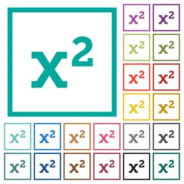 Math exponentiation flat color icons with quadrant frames Illustrazione stock