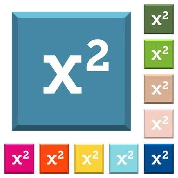 Math exponentiation white icons on edged square buttons Illustrazione stock