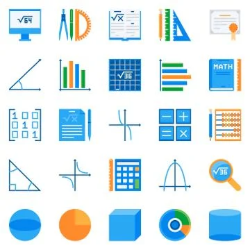 Math flat icons. Vector colorful mathematics symbols Stock Illustration