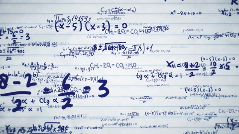 Math Formula Equations Science Symbols on notebook paper. Math Calculation. Stock Footage 336575206