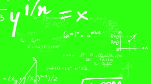 Math formula text flying on green background Stock Footage 313746910
