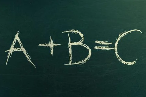Math formula with variables A plus B equals C Fotos de archivo