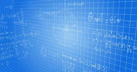 Math formulas on blackboard Foto stock