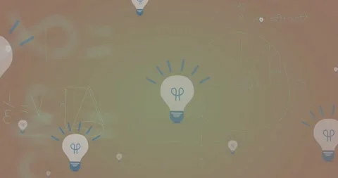 Math formulas on pink background with bulb icons in a digital network concept Stock Footage 326095842