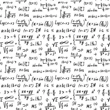 Math formulas seamless pattern, hand drawn, mathematical equations, vector il Stock Illustration