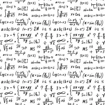 Math formulas seamless pattern, hand drawn, mathematical equations, vector il Stock Illustration