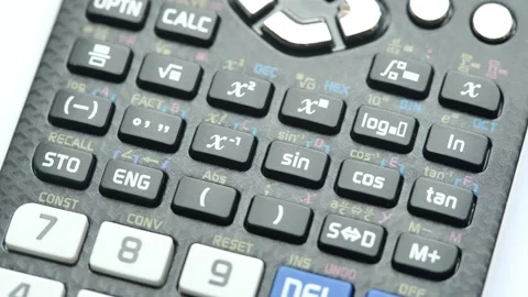 Math functions on a professional scientific calculator, simple mathematical.. Stock Footage 228884316