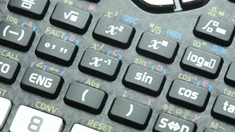 Math functions on a professional scientific calculator, many simple mathema.. Stock Footage 228884318