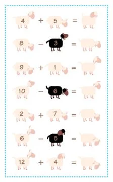 Math Game Addition Subtraction Simple Sheep Comic Fun Illustrazione stock