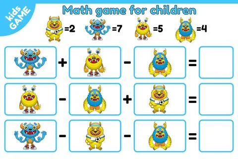 Math game for children cartoon monsters-2 Stock-Illustration