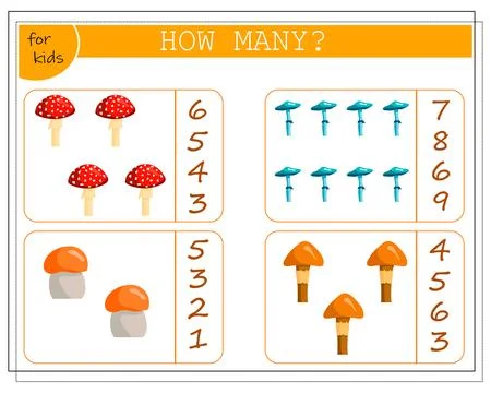 Math game for children, count how many autumn trees. Vector isolated on a w.. Stock Illustration