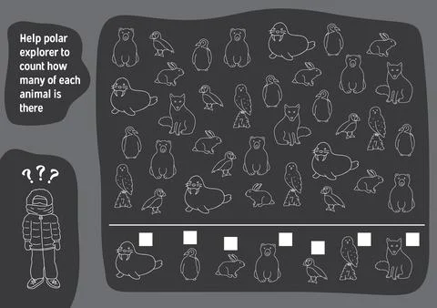 Math game for children with cute cartoon polar animals, Logical activities fo Stock Illustration