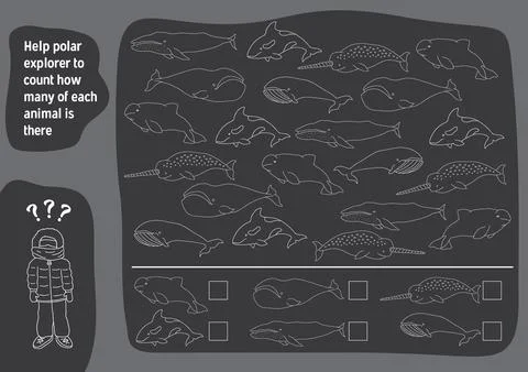 Math game for children with cute cartoon polar sea animals, Logical activitie Stock Illustration