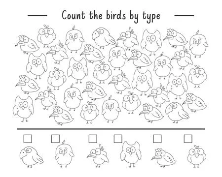 Math game for children with cute cartoon birds, Logical activities for kids.. Stock Illustration