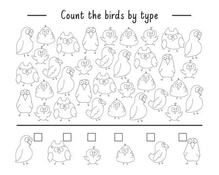 Math game for children with cute cartoon birds, Logical activities for kids,  Stock Illustration