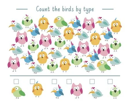 Math game for children with cute cartoon birds, Logical activities for kids.. Stock Illustration