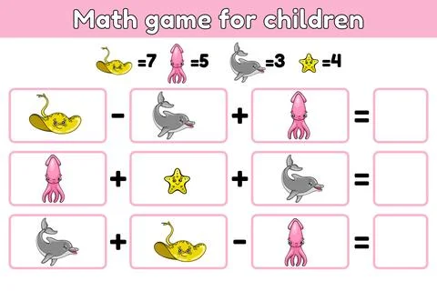 Math game for children ocean animals Illustrazione stock