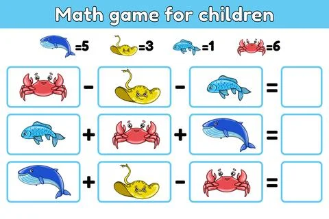 Math game for children ocean animals Stock Illustration