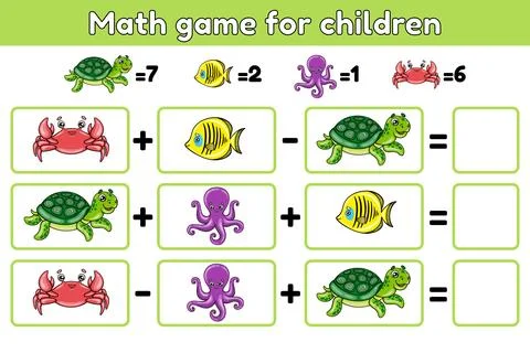 Math game for children sea animals Stock Illustration
