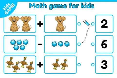 Math game choose the answer with cartoon dogs Stock Illustration