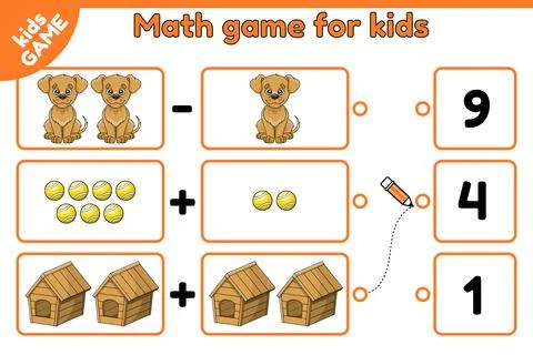Math game choose the answer with cartoon dogs Stock-Illustration
